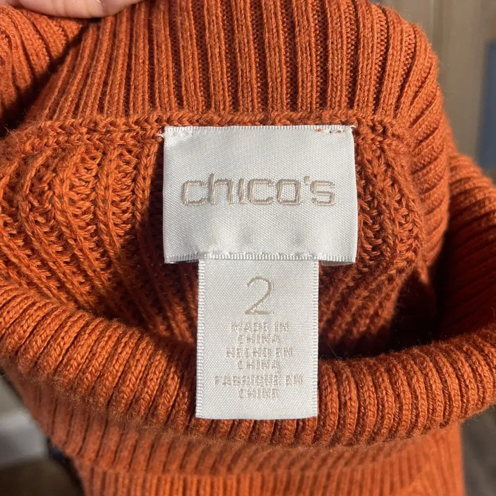 Chico’s Rust Turtleneck Keyhole Knit Tunic Sweater Size 2 Large Fall Winter